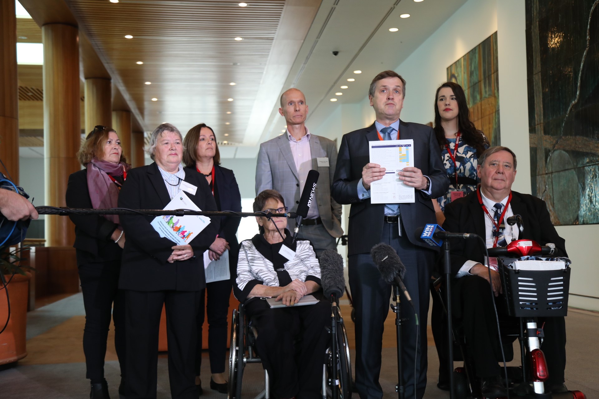 Disability advocates and researchers launching the three DSP Reports at Parliament House. Group image.