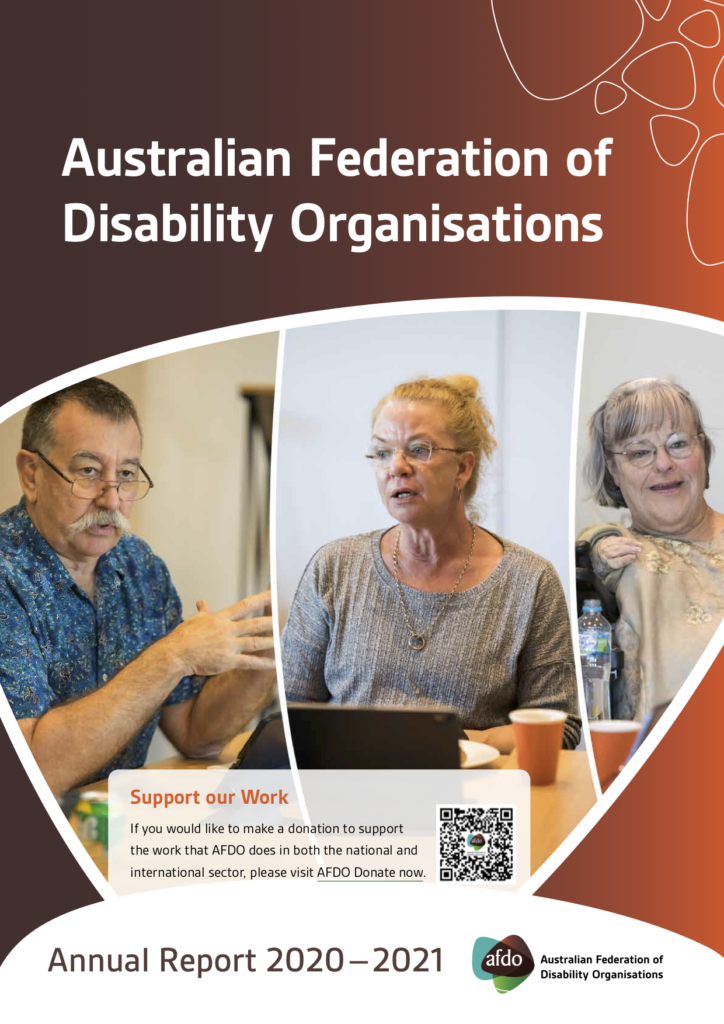 Photo of the front page of the 2020-2021 Annual report - Liz Reid, Grant Lindsay and Mary Henley-Collopy are in the photo